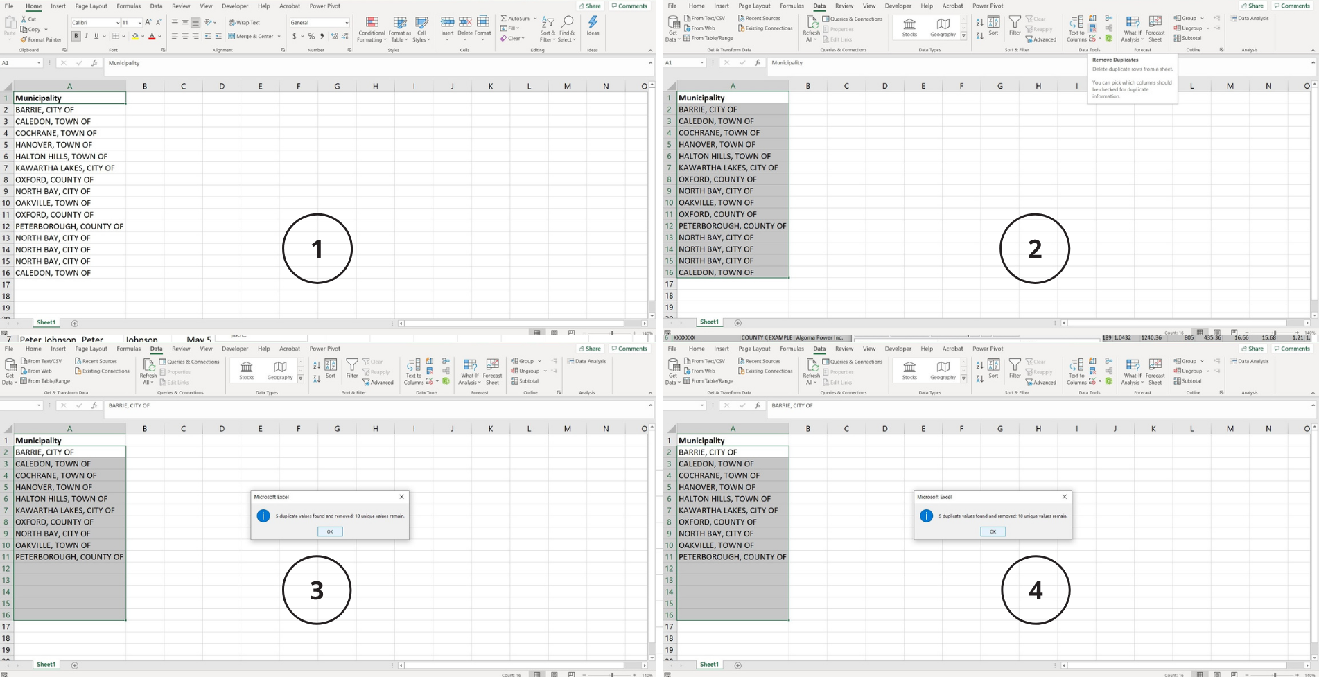 Removing Duplicates Excel graphics