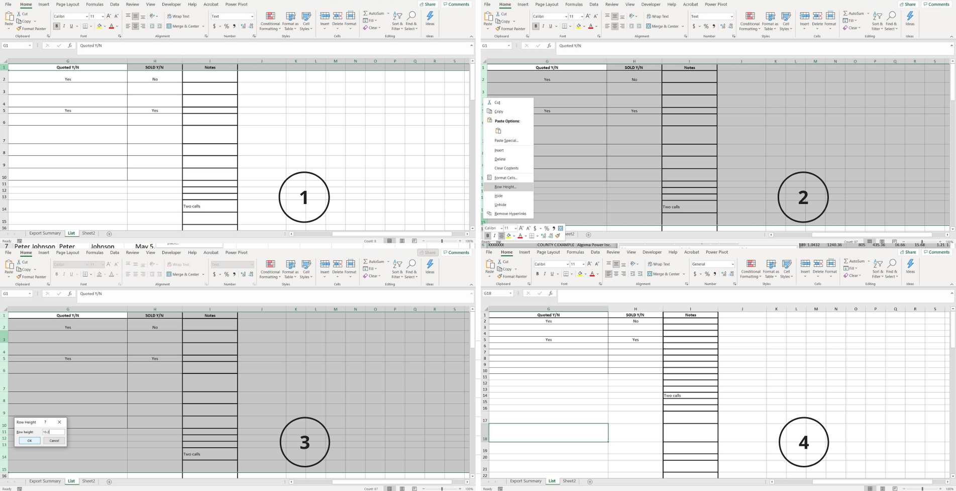 Adjusting Row Height Excel graphic